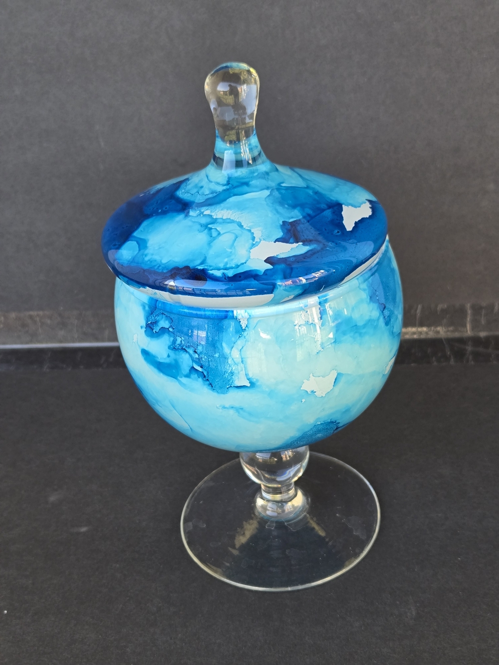 Handblown Blue Glass Lidded Decorative Jar - Unbranded